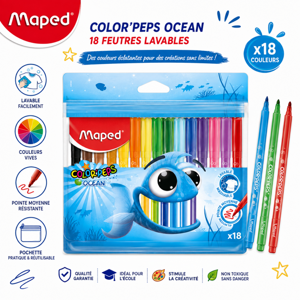 18 feutres lavables Maped Color’Peps Ocean