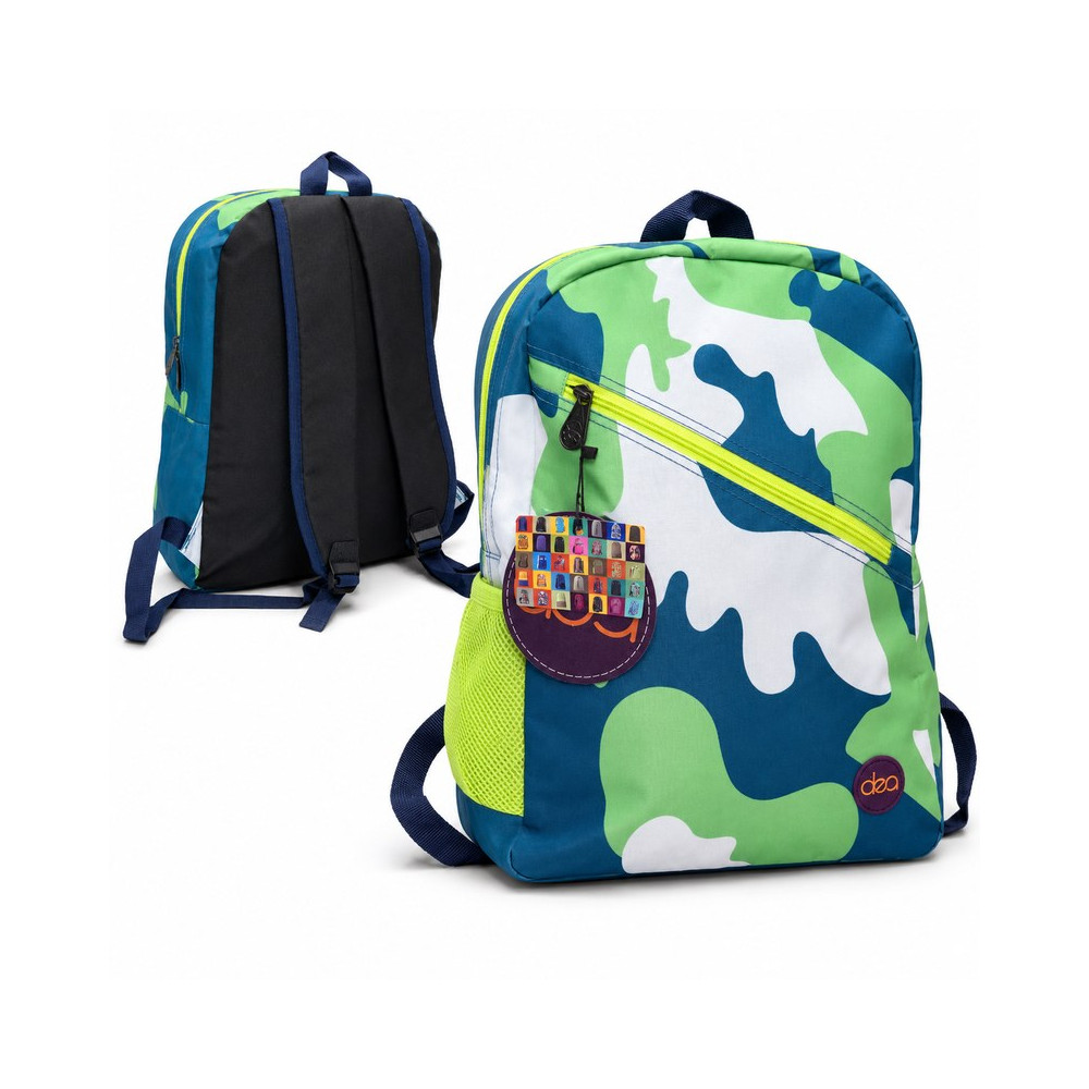 Sac à dos scolaire camouflage bleu,  vert et blanc