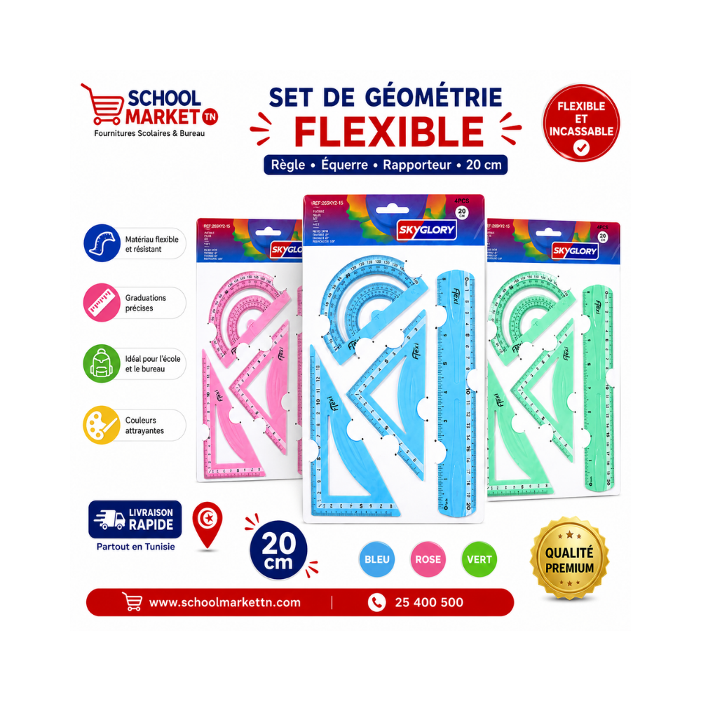 Set de géométrie flexible SKYGLORY 20 cm