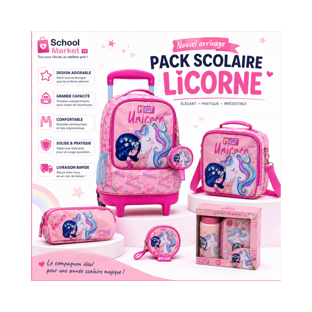 Pack Scolaire Licorne MUST Team 4 pieces
