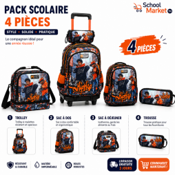 pack scolaire cartable et accessoire  Hip Hop M Team 4 pieces