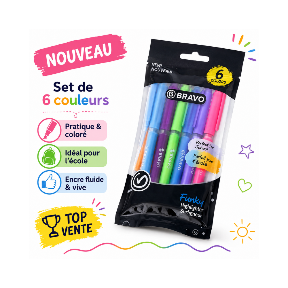 Set de 6 surligneurs colorés BRAVO