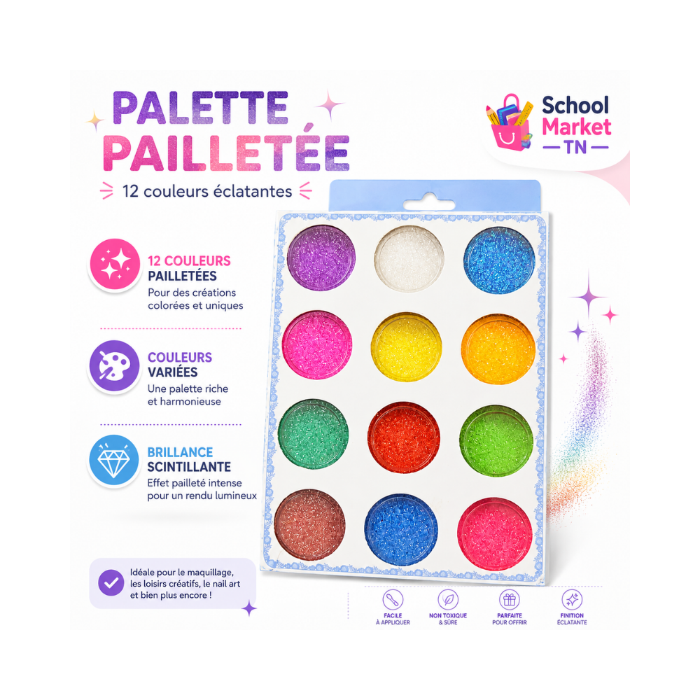 Palette pailletée de 12 couleurs éclatantes