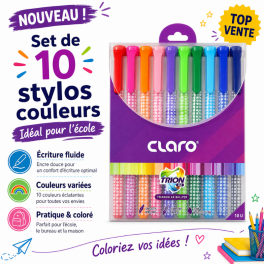 Set de 10 stylos à bille colorés CLARO TRION DZ