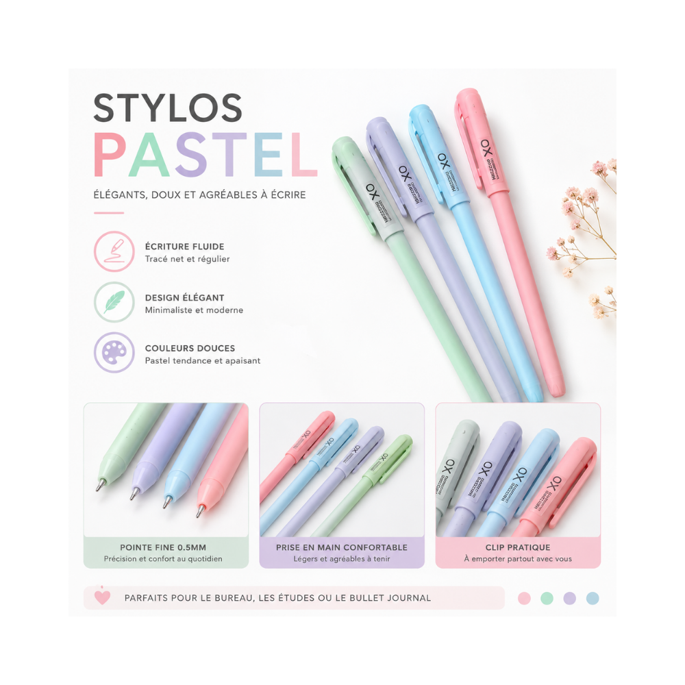 lot de 4 stylos gel OX en couleurs rouge, bleu, vert et noir