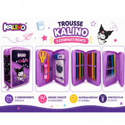 Trousse scolaire Kalino Kuromi violette à 3 compartiments