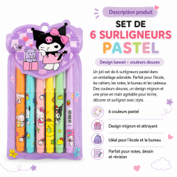 Set de 6 surligneurs pastel kawaii
