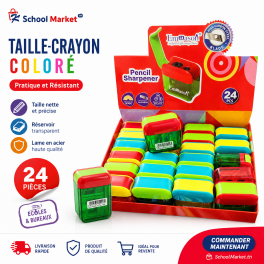 Taille-crayon coloré avec réservoir transparent