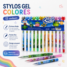 Stylos gel colorés en coffret de 12 couleurs