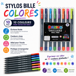 Set de 10 stylos bille colorés KALINO TOPMAX 2X