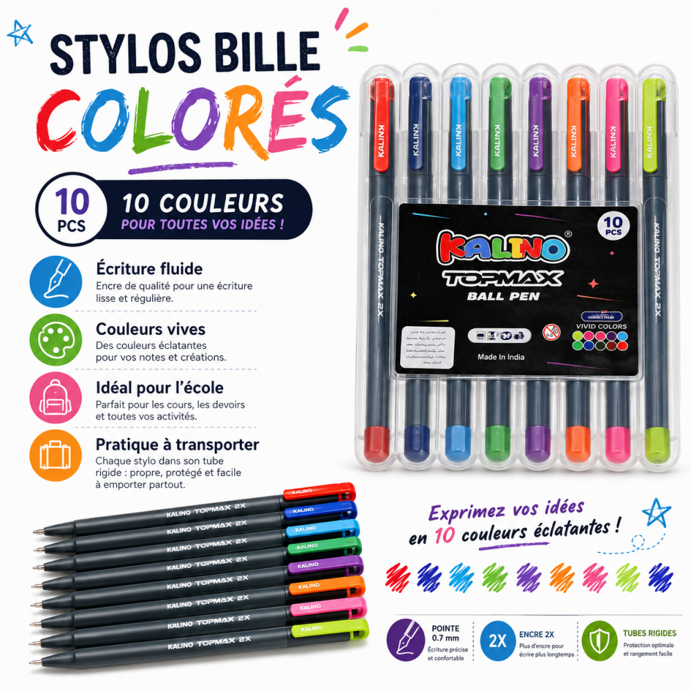 Set de 10 stylos bille colorés KALINO TOPMAX 2X