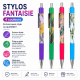 Stylos fantaisie rétractables au design tropical coloré bleu