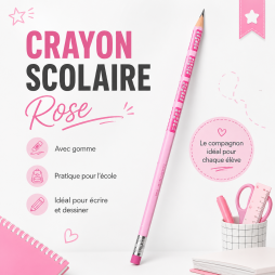 Crayon scolaire rose avec gomme intégrée