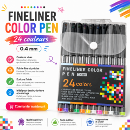 Set de 24 stylos Fineliner Color Pen à pointe fine 0,4 mm