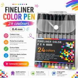 Set de 24 stylos Fineliner Color Pen à pointe fine 0,4 mm