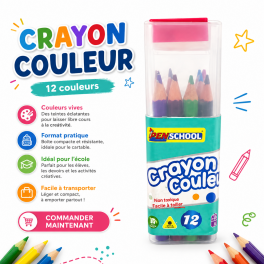 Crayons de couleur Penschool, boîte de 12 couleurs vives