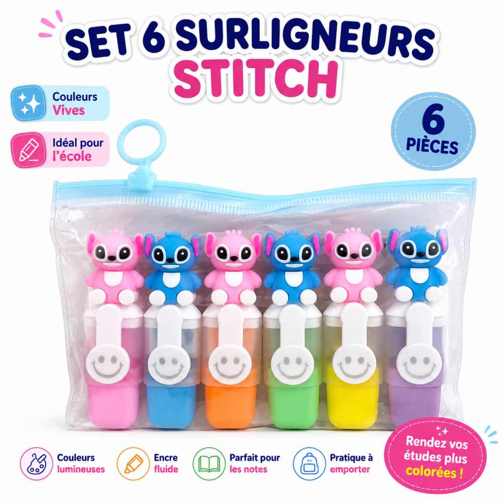 Set de 6 surligneurs colorés au design ludique