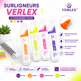 Surligneurs VERLEX  Lot de 4 couleurs fluorescentes