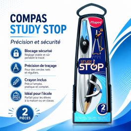 Compas Maped Study Stop avec système de blocage sécurisé