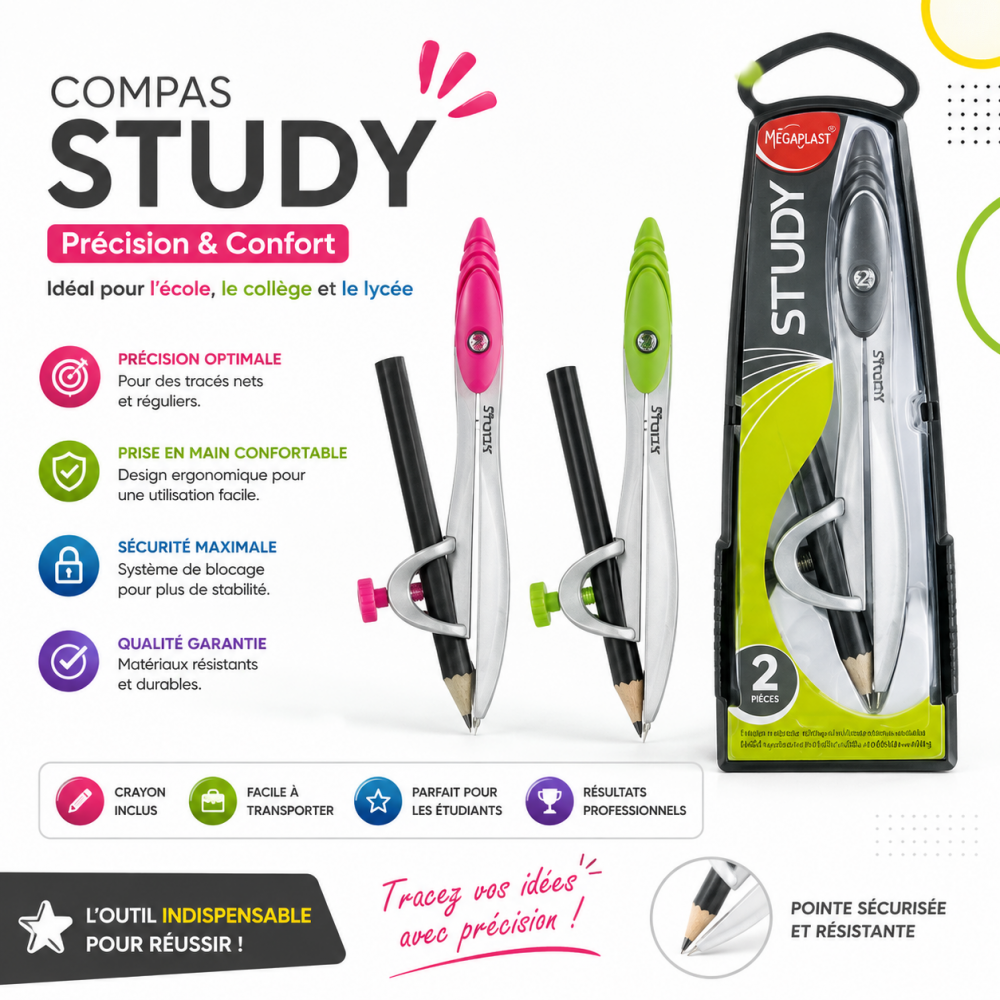 Compas Study Megaplast avec crayon inclus