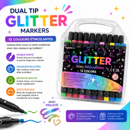 Marqueurs Glitter Dual Tip en coffret de 12 couleurs scintillantes