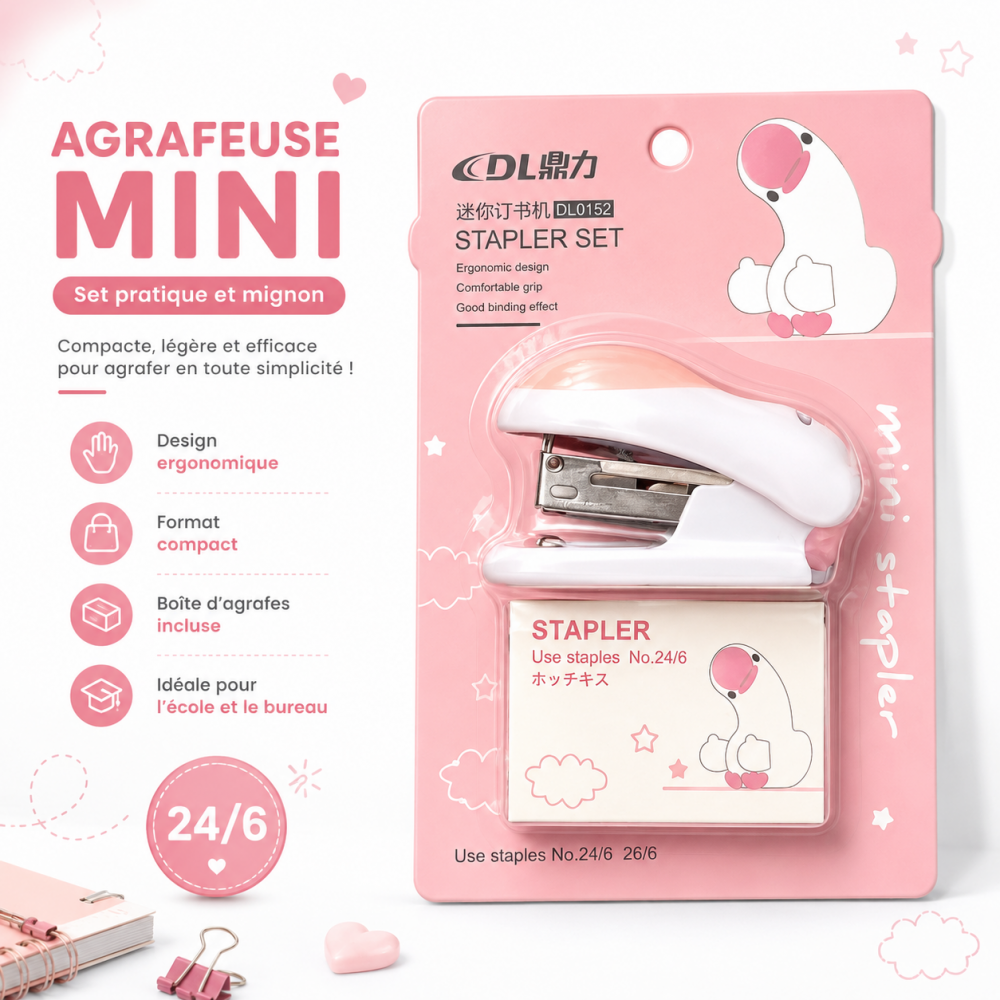 Mini agrafeuse compacte et ergonomique avec boîte d’agrafes incluse