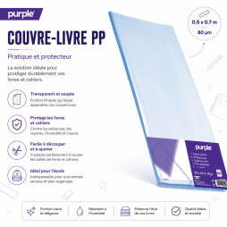 Couvre-livre PP Purple transparent et souple 50pieces