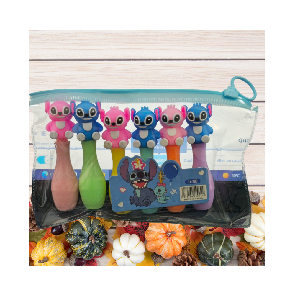 Set de 6 stylos fantaisie multicolores avec personnages décoratifs