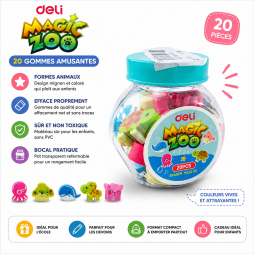 Gommes fantaisie Deli Magic Zoo  pot de 20 pièces