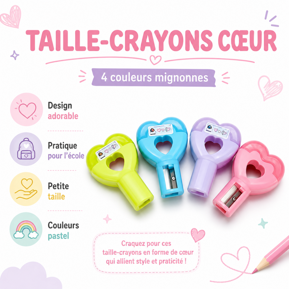 Taille-crayons en forme de cœur avec gomme