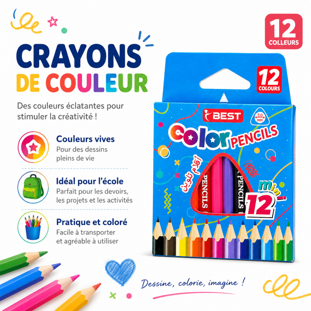 Crayons de couleur BEST  boîte de 12 couleurs