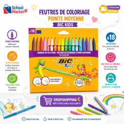 Feutres de coloriage BIC Kids x18 à pointe moyenne