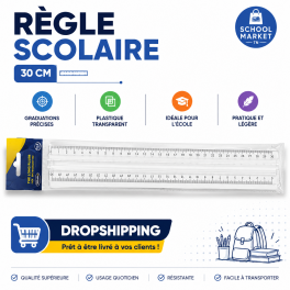 Règle scolaire transparente 30 cm avec graduations précises