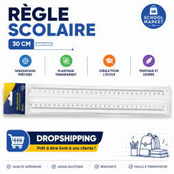Règle scolaire transparente 30 cm avec graduations précises