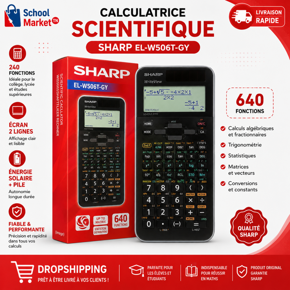 Calculatrice scientifique SHARP EL-W506T-GY avec 640 fonctions