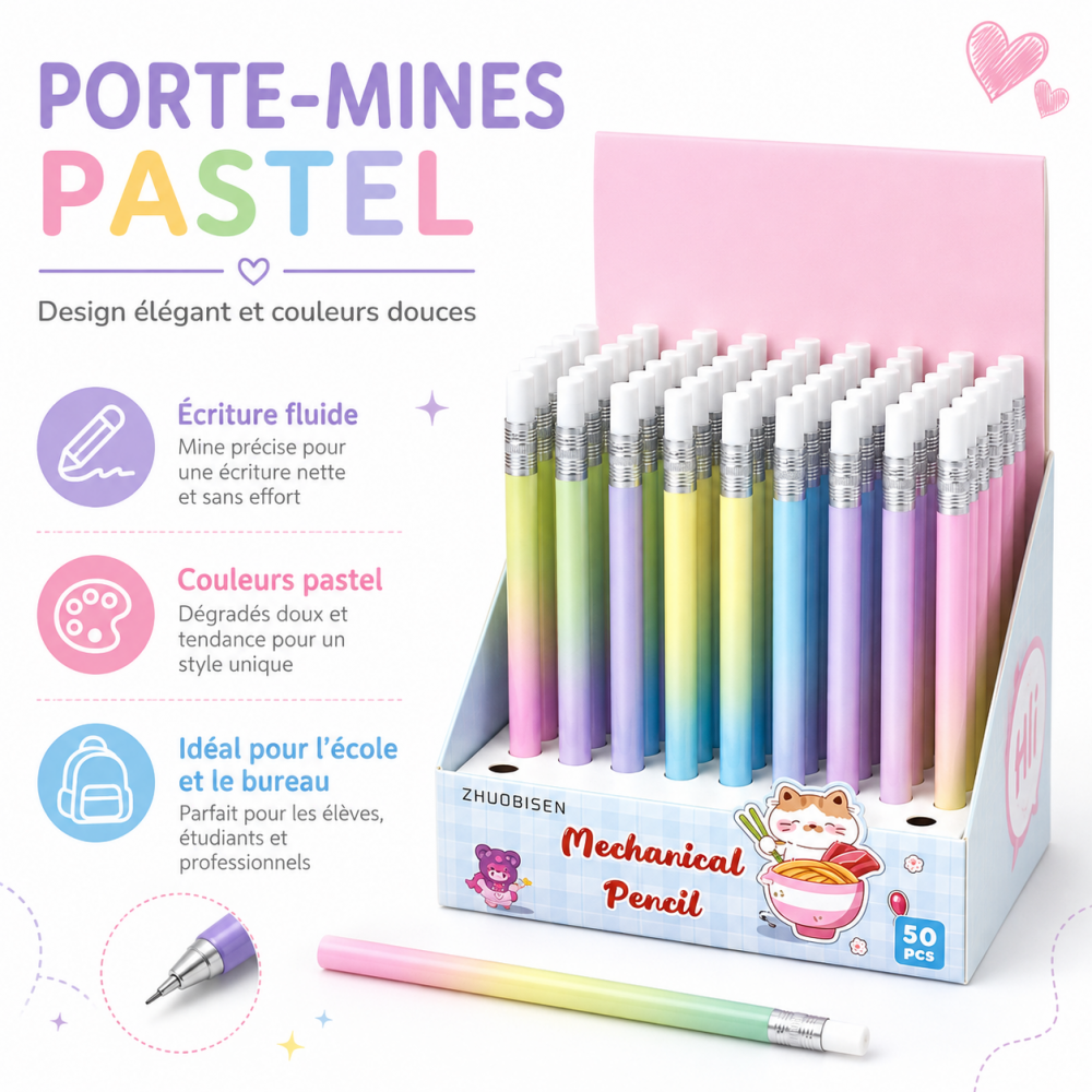 Porte-mines pastel au design élégant et tendance