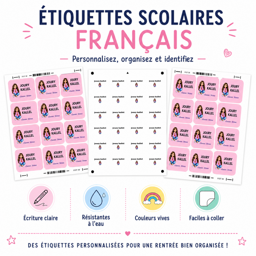 ETIQUETTES PERSONNALISEES POUR LES ELEVES GENRE AUX CHOIX