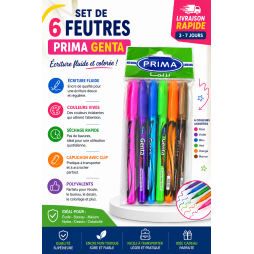 Set de 6 feutres PRIMA Genta aux couleurs assorties