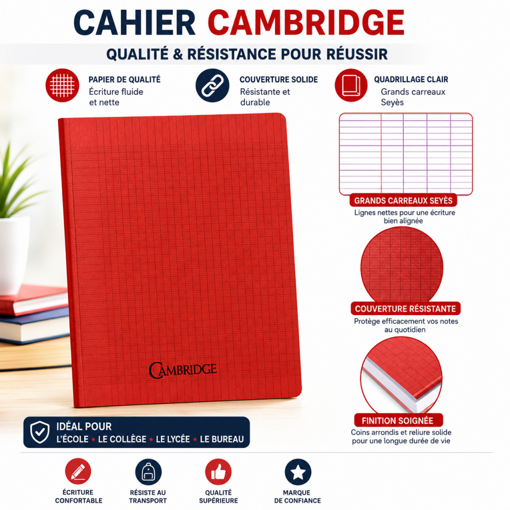 Cahier Cambridge 96 pages, format 24 × 32 cm
