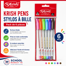 Pack de 6 stylos à bille Krish Pens aux couleurs assorties