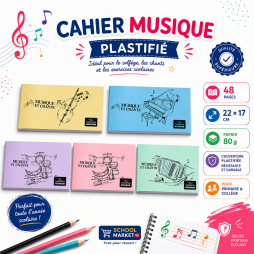 Cahier de musique plastifié de 48 pages