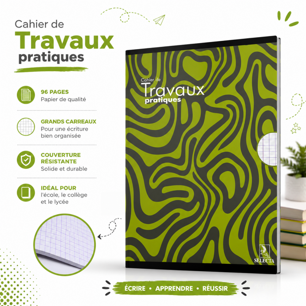 cahier travaux pratiques piqué 96 pages