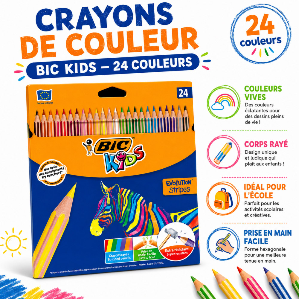 Crayons de couleur BIC Kids Evolution Stripes  24 couleurs