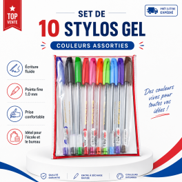 Set de 10 stylos gel krish aux couleurs assorties