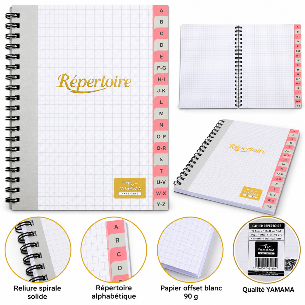 Carnet Répertoire YAMAMA 96 pages au format 17 × 22 cm