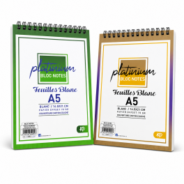 Bloc-notes Platinum A5 à spirale, format 14,5 × 21 cm