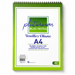 Bloc-notes Platinum A4 à spirale, format 21 × 29,7 cm