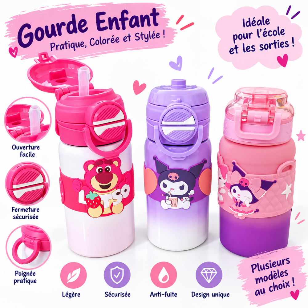 Gourde enfant au design coloré et ludique