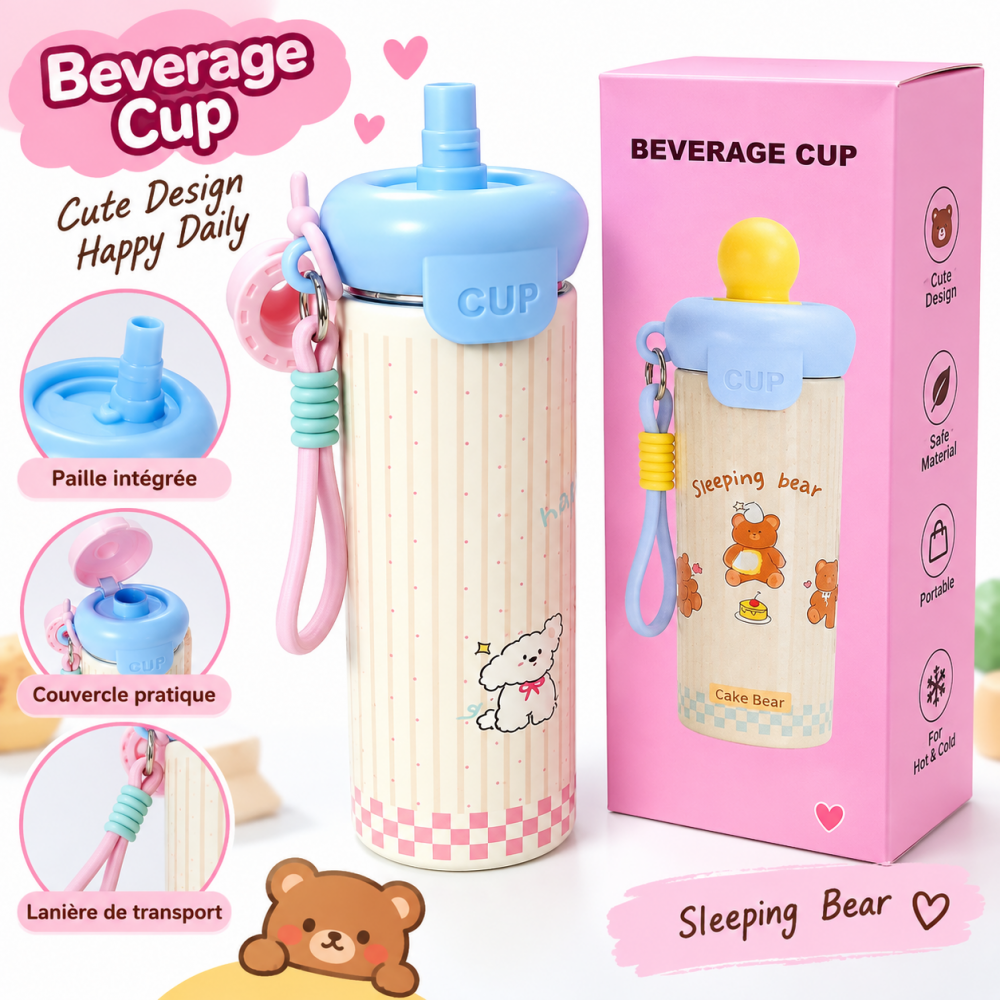 Gourde Beverage Cup Sleeping Bear au design doux et tendance