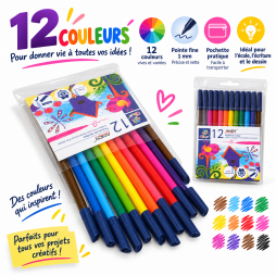 Pochette de 12 feutres de couleur aux teintes vives et variées